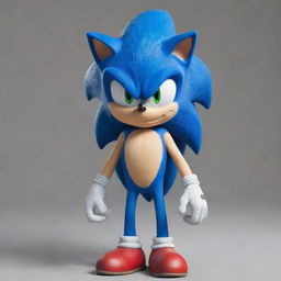 Generate an image of Sonic the Hedgehog character with realistic appearance and modelled after his depiction in the live-action movie.