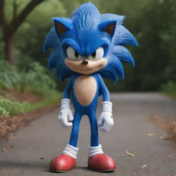 Generate an image of the character Sonic the Hedgehog resembling his appearance from the live-action movie.