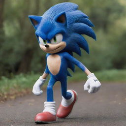 Generate an image of the character Sonic the Hedgehog resembling his appearance from the live-action movie.