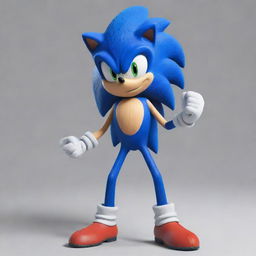 Generate an image of the character, Sonic the Hedgehog, in his classic blue spike-suited form from the iconic video game series.