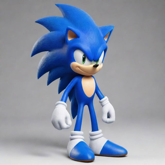 Generate an image of the character, Sonic the Hedgehog, in his classic blue spike-suited form from the iconic video game series.