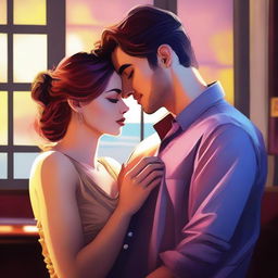 A digital art of a woman, strikingly attractive, in an intimate moment with her boyfriend