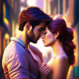 A digital art of a woman, strikingly attractive, in an intimate moment with her boyfriend