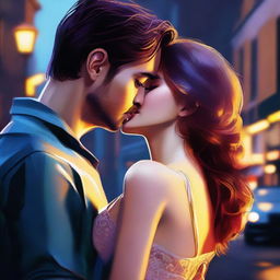 A digital art of a woman, strikingly attractive, in an intimate moment with her boyfriend