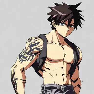 The protagonist in the popular anime series has a distinct striate tattoo on his arm, representing his determination and strength.