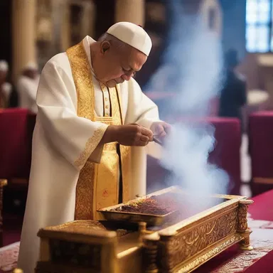 The priest used incense to striate the altar during the religious ceremony.