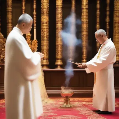 The priest used incense to striate the altar during the religious ceremony.