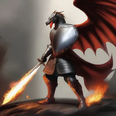 The brave knight wielded his sword skillfully, using his shield to avoid the dragon's fiery breath.