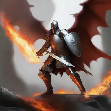 The brave knight wielded his sword skillfully, using his shield to avoid the dragon's fiery breath.
