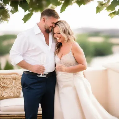 The couple celebrated their anniversary with a bottle of sparkling champagne.