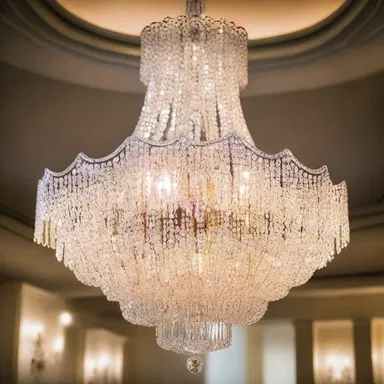 The grand chandelier in the ballroom added a touch of elegance with its sparkling crystals.