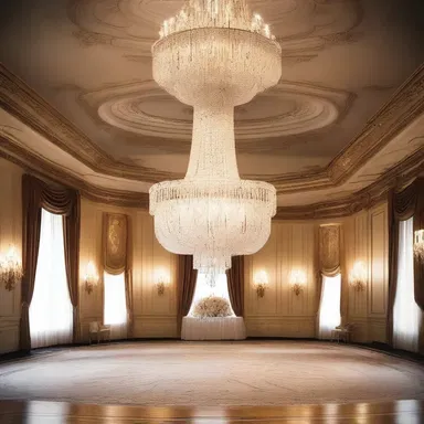 The grand chandelier in the ballroom added a touch of elegance with its sparkling crystals.