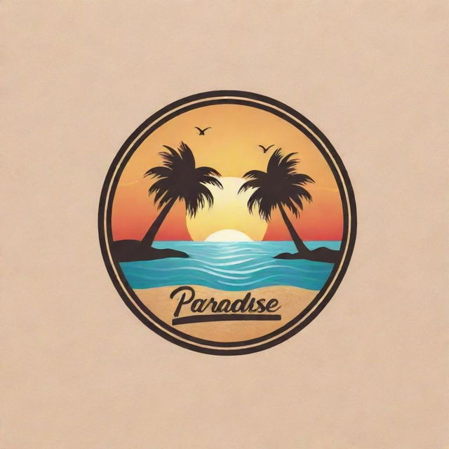 Create an unique and spectacular resort logo incorporating the name 'Paradise Haven'. The design should exudes relaxation and luxury, featuring elements such as palm trees, sunsets, and ocean waves.