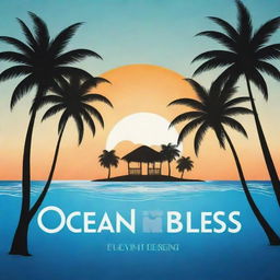 Construct a visually appealing resort logo with the name 'Ocean Bliss', and include a catchy slogan, 'Your Beachfront Paradise'. Integrate elements of tropical beauty such as palm trees, sunsets, and ocean waves in the design.