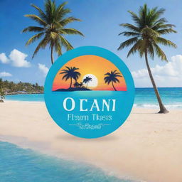 Construct a visually appealing resort logo with the name 'Ocean Bliss', and include a catchy slogan, 'Your Beachfront Paradise'. Integrate elements of tropical beauty such as palm trees, sunsets, and ocean waves in the design.