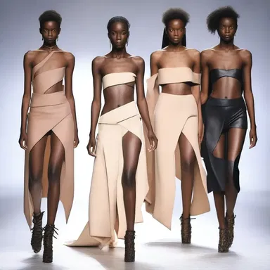 The fashion designer showcased her collection inspired by the concept of desertion, with garments that featured asymmetrical cuts and unexpected cutouts.