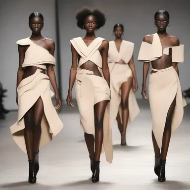 The fashion designer showcased her collection inspired by the concept of desertion, with garments that featured asymmetrical cuts and unexpected cutouts.