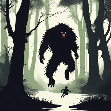 In the dark forest, the terrified protagonist quickly ran away from the unknown creature chasing them.