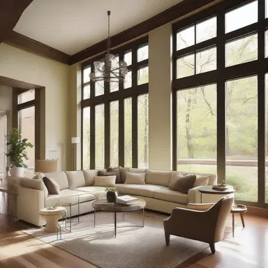 The light in the room was transitively distributed through the large windows, creating a warm and inviting atmosphere.
