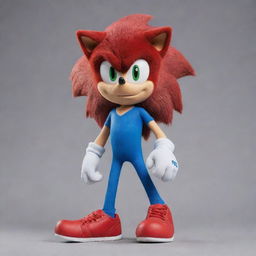 Create a coherent, unique design of Sonic the Hedgehog, featuring his iconic blue fur, large green eyes, and red sneakers.