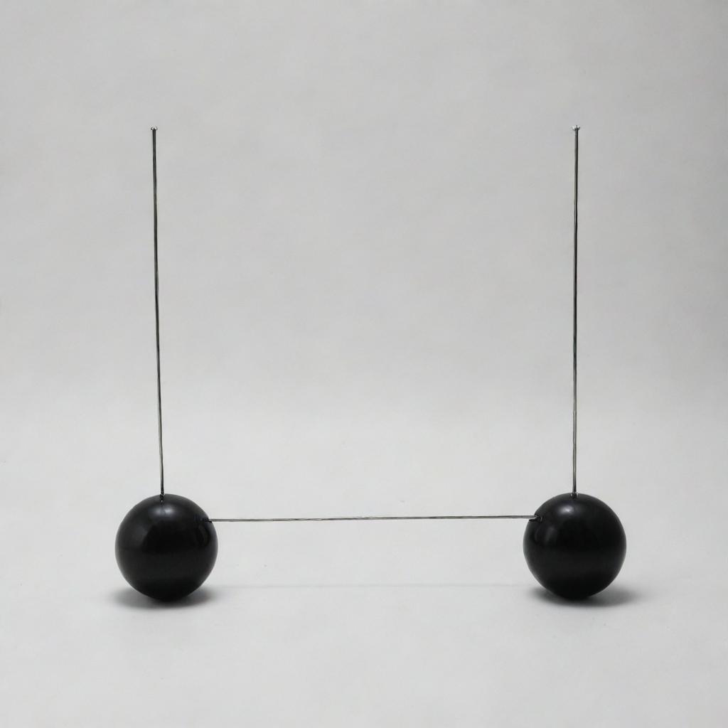 A straight rod balanced symmetrically with two spheres attached at each end