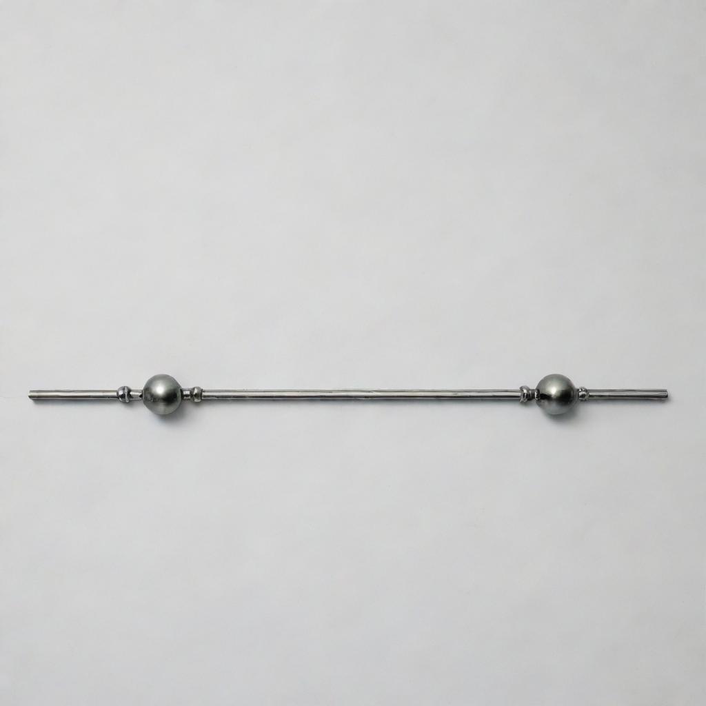 A straight rod balanced symmetrically with two spheres attached at each end