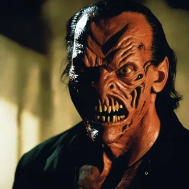 In the horror movie, the antagonist has a menacing scar that starts from the pogonion and stretches across his entire jawline.