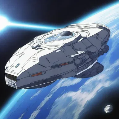 In the anime series, the spaceship's hull is depicted as a high-tech energy shield that protects the crew from dangers in space.