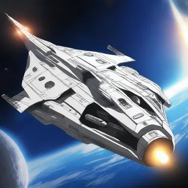 In the anime series, the spaceship's hull is depicted as a high-tech energy shield that protects the crew from dangers in space.