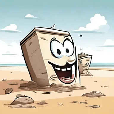 The cartoon character had an adventure when they stumbled upon a mysterious hull buried in the sand on the beach.