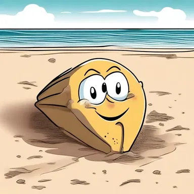 The cartoon character had an adventure when they stumbled upon a mysterious hull buried in the sand on the beach.