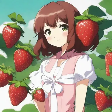 The protagonist found a beautiful strawberry with a perfectly formed hull in the anime series.