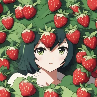 The protagonist found a beautiful strawberry with a perfectly formed hull in the anime series.