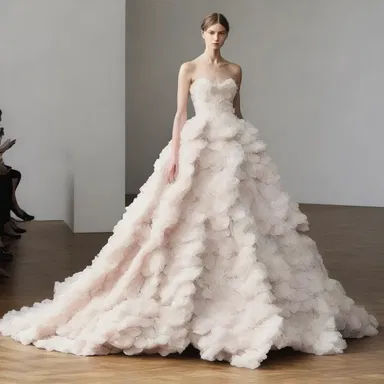 The designer created a unique gown with a hull-like texture that resembled overlapping petals.