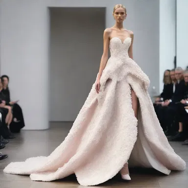 The designer created a unique gown with a hull-like texture that resembled overlapping petals.