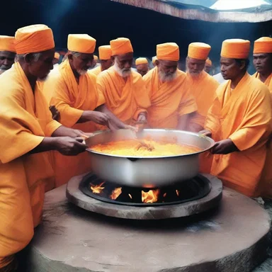 During the religious ceremony, the devotees prepared a delicious feast using a gas oven as a symbol of modern convenience and progress.