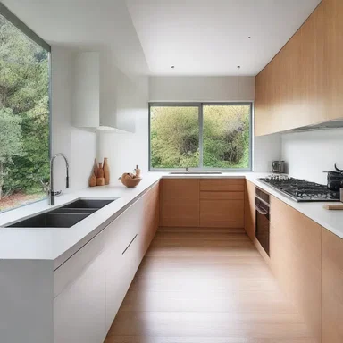 The modern kitchen design incorporates a sleek gas oven, adding to its functionality and style.