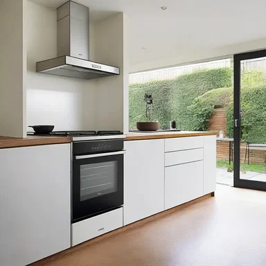 The modern kitchen design incorporates a sleek gas oven, adding to its functionality and style.