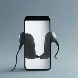 Construct an image of a blank, illustrated smartphone with angular transparency and exaggerated emphasis on the notch. A stylish headset is resting on it.