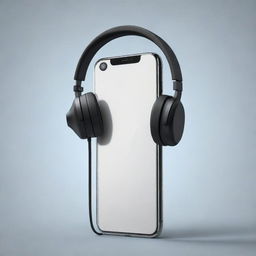 Construct an image of a blank, illustrated smartphone with angular transparency and exaggerated emphasis on the notch. A stylish headset is resting on it.