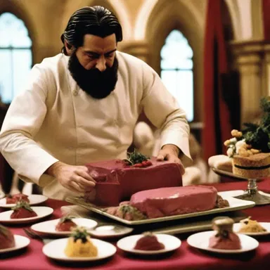 The gourmet chef prepared a mouthwatering pate as part of the extravagant feast scene in the movie.