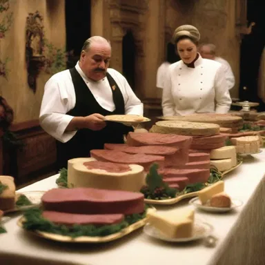 The gourmet chef prepared a mouthwatering pate as part of the extravagant feast scene in the movie.