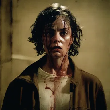 In the suspenseful thriller movie, the protagonist desperately salves their wounds after narrowly escaping the clutches of a deranged serial killer.