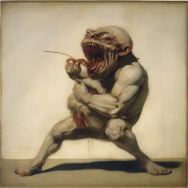 The painting depicted a figure with slobber dribbling from its mouth, adding a grotesque element to the artwork.