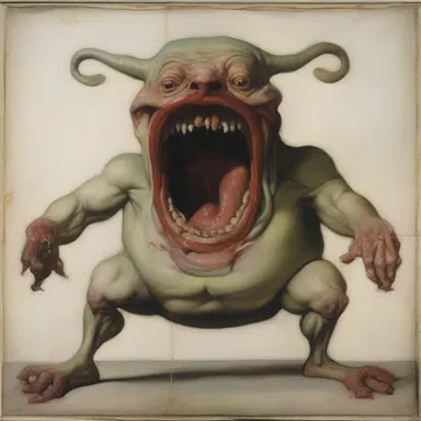 The painting depicted a figure with slobber dribbling from its mouth, adding a grotesque element to the artwork.
