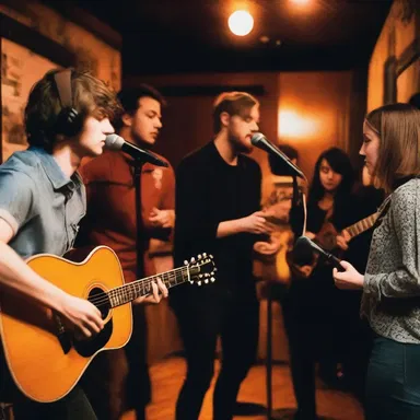 The indie band played their romantic new song at the intimate cafe.