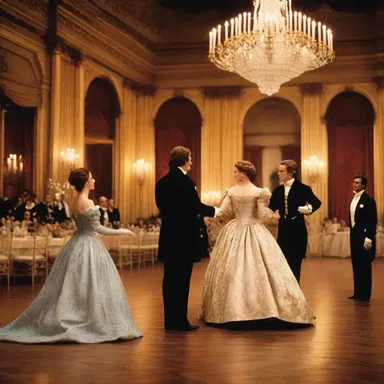 The period drama film showcased a lavish ballroom scene where the protagonists performed an elegant minuet.