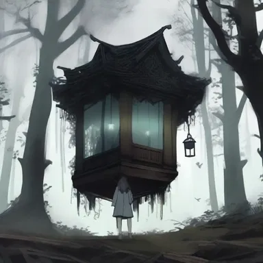 The protagonist found herself trapped in a haunted forest, where she saw a ghostly palanquin eerily hovering above the ground.