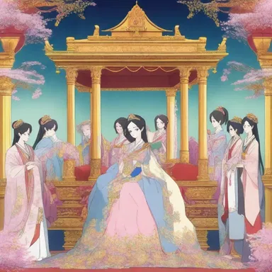 In the anime series, the princess was carried to her coronation in a beautifully adorned palanquin, accompanied by her loyal attendants.