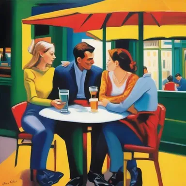 The famous painting depicts two couples enjoying a double date in a vibrant café.